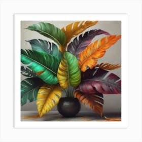 Tropical Leaves In A Vase Art Print