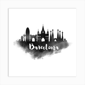 Watercolor Barcelona Skyline Art Print