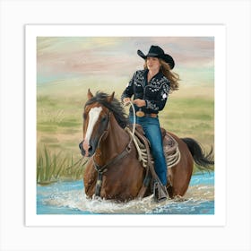 Cowgirl Riding A Horse 1 Art Print