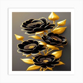 Black And Gold Flowers Art Print