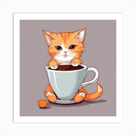 Cute Orange Kitten Loves Coffee Square Composition 15 Art Print