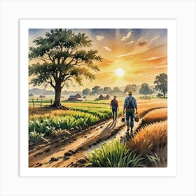 Water Colored Painting Of Landscape Farming Farmer Sun Rising 2d Art Water Color Spray 32k Resolutio 1642865607 Art Print