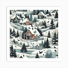 Winter Village In Snowy Mountains Art Print