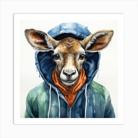 Watercolour Cartoon Kudu In A Hoodie 3 Art Print