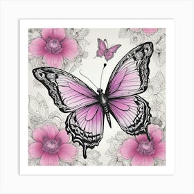 Butterfly And Flowers 15 Art Print