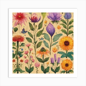 Watercolor Flowers Set Art Print