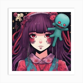 Anime Girl With Teddy Bear 1 Art Print