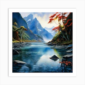 Watercolor Fiordland National Park Art Print