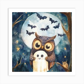 Owl And Ghost Print Art Print