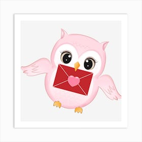 Owl With Heart Art Print