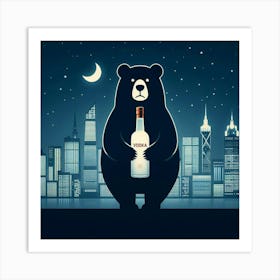 Bear Holding A Bottle Of Vodka Art Print