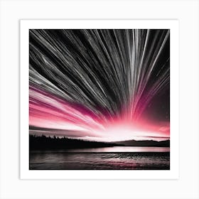 Star Trails Over Lake Art Print