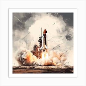 Space Shuttle Launch Reimagined Sketch 1 Art Print