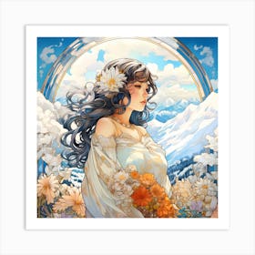 Girl With Flowers 2 Art Print