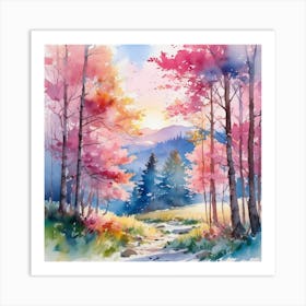 Watercolor Of Autumn Trees 1 Art Print