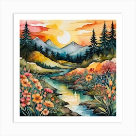 Sunset By The River 1 Art Print