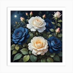 Vintage Midnight Summer Botanical Roses Garden Art Print Art Print