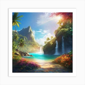 Waterfall In The Jungle 21 Art Print