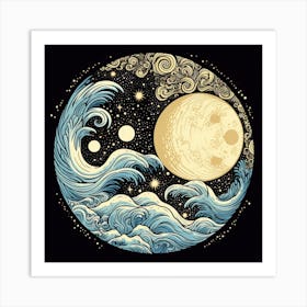 Moon And Waves 21 Art Print