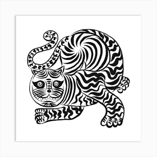 Tiger Black And White Square Art Print