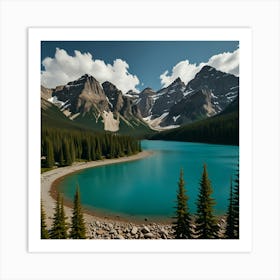 Mountain Lake In Banff National Park Art Print