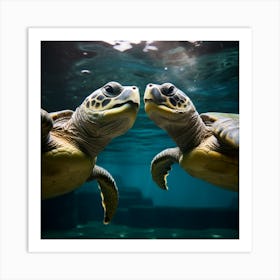 Two Turtles Kissing Underwater Art Print