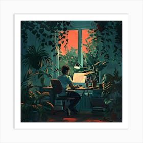 Man Working At His Desk 1 Art Print