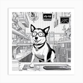 Dog In A Restaurant Art Print