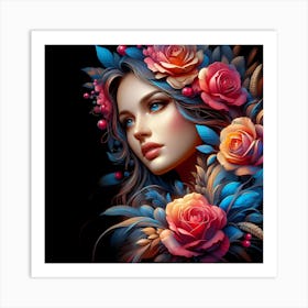 Beautiful Girl With Roses 1 Art Print