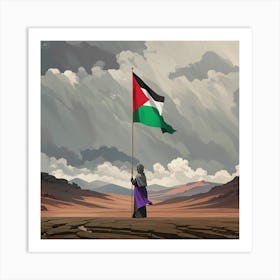 A Surreal And Atmospheric Scene Of A Lone Figure Standing In A Vast, Barren Landscape, Palestinian Art Print