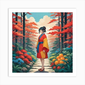 Asian Girl In The Forest Art Print