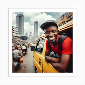 Smiling African Man In A Taxi Art Print