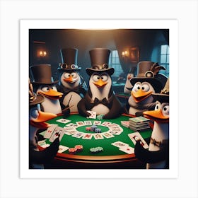 Penguins At The Poker Table 1 Art Print