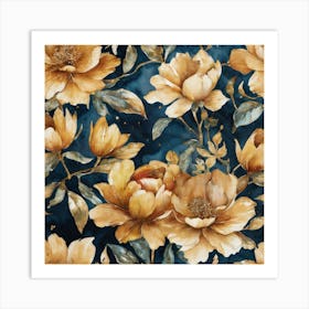 Gold Peonies Flowers Art Print