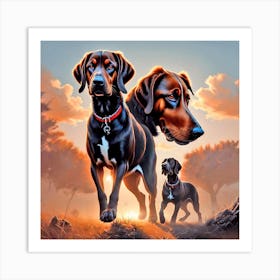 Two Dogs At Sunset Art Print