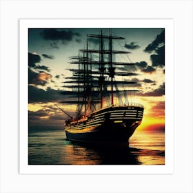 Sailing Ship At Sunset 10 Art Print