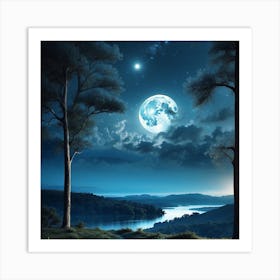 Moonlight Over Lake Art Print