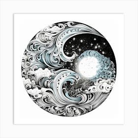 Moon And Waves 32 Art Print