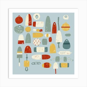 Fishing Lures Floats Nets and Buoys Blue Art Print