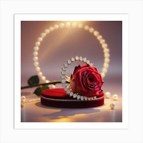 Red Rose With Pearls Art Print