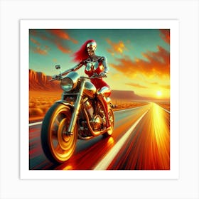 Woman Riding A Motorcycle Art Print