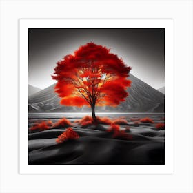 Red Tree In The Desert Art Print