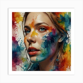 Colorful Girl With Paint Splashes Art Print