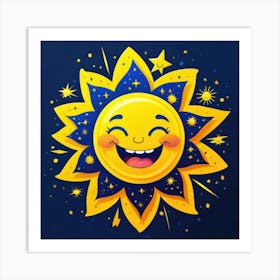 Lovely smiling sun on a blue gradient background 38 Art Print