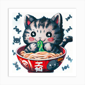 Kitty In A Bowl Of Noodles Art Print