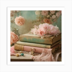 Old Books And Flowers Art Print