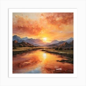 Sunset Over The River Art Print