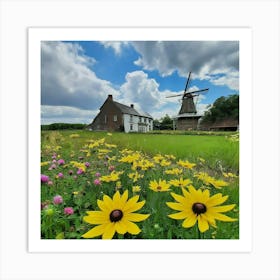 Windmill In The Meadow Art Print