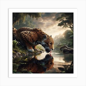 Jaguar Drinking Water Art Print
