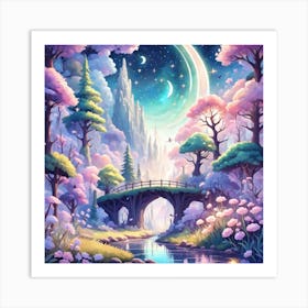 A Fantasy Forest With Twinkling Stars In Pastel Tone Square Composition 317 Art Print